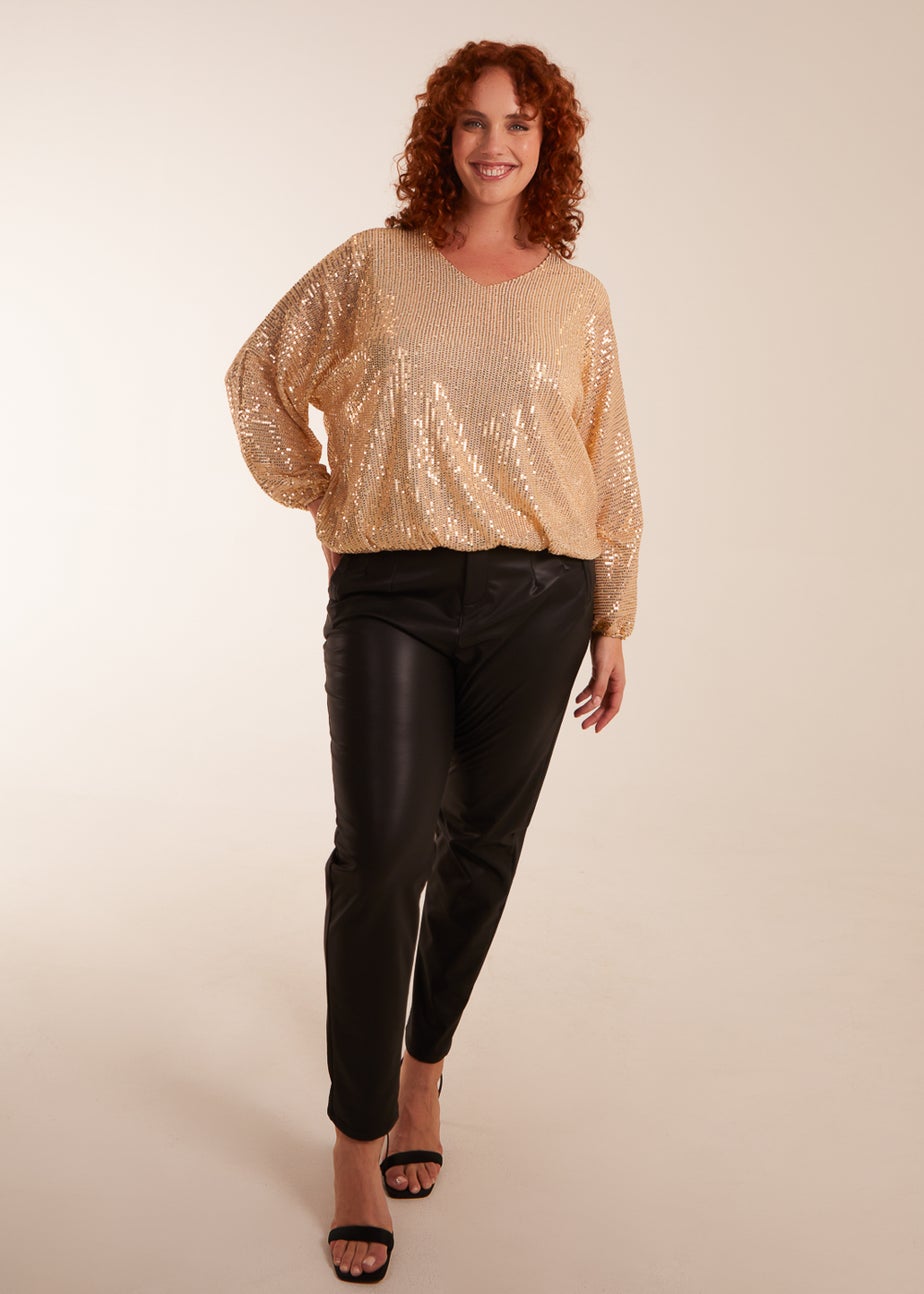 Blue Vanilla Gold Curve Sequin Batwing Blouse