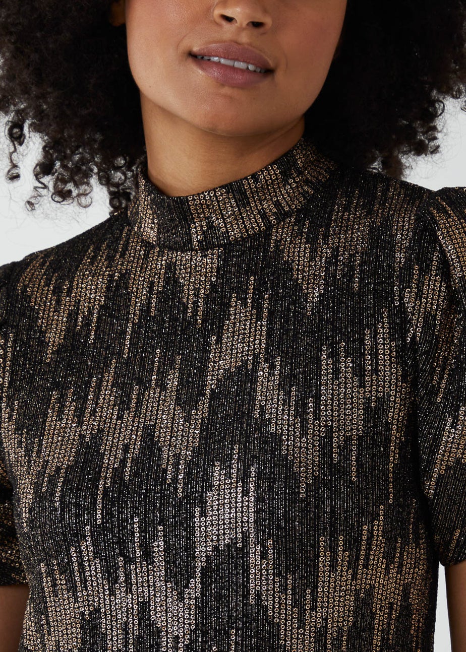 Blue Vanilla Bronze Puff Sleeve Swing Dress