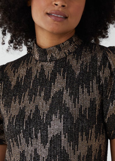 Blue Vanilla Bronze Puff Sleeve Swing Dress