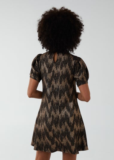 Blue Vanilla Bronze Puff Sleeve Swing Dress