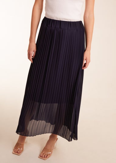 Blue Vanilla Navy Pleated Deep Waist Band Midi Skirt