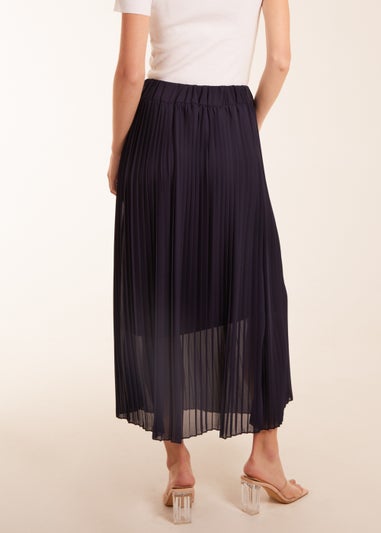 Blue Vanilla Navy Pleated Deep Waist Band Midi Skirt
