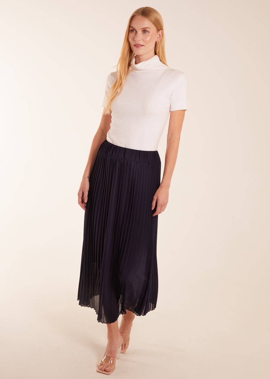 Blue Vanilla Navy Pleated Deep Waist Band Midi Skirt