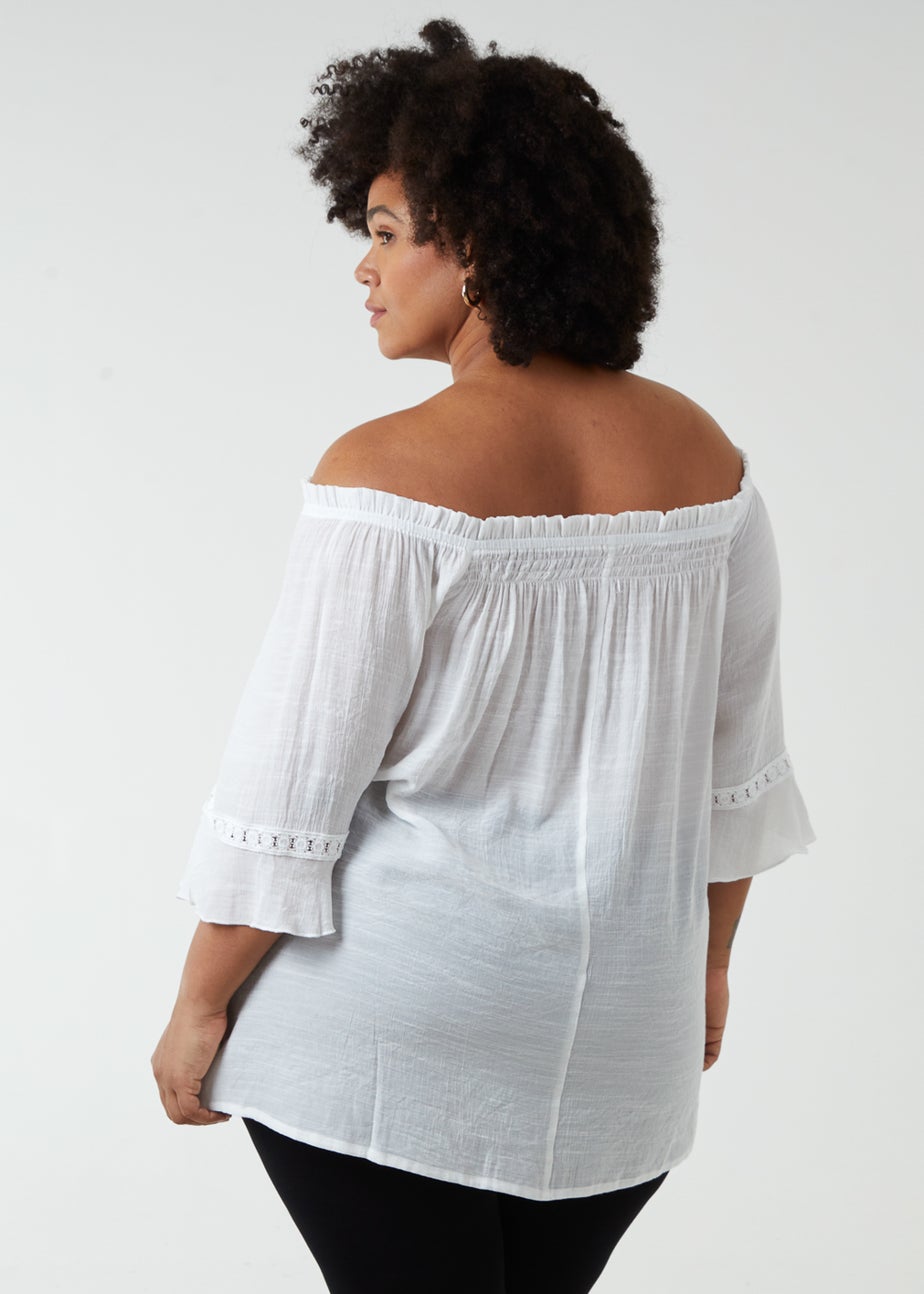 Blue Vanilla Ivory Curve Bardot Tie Front Top