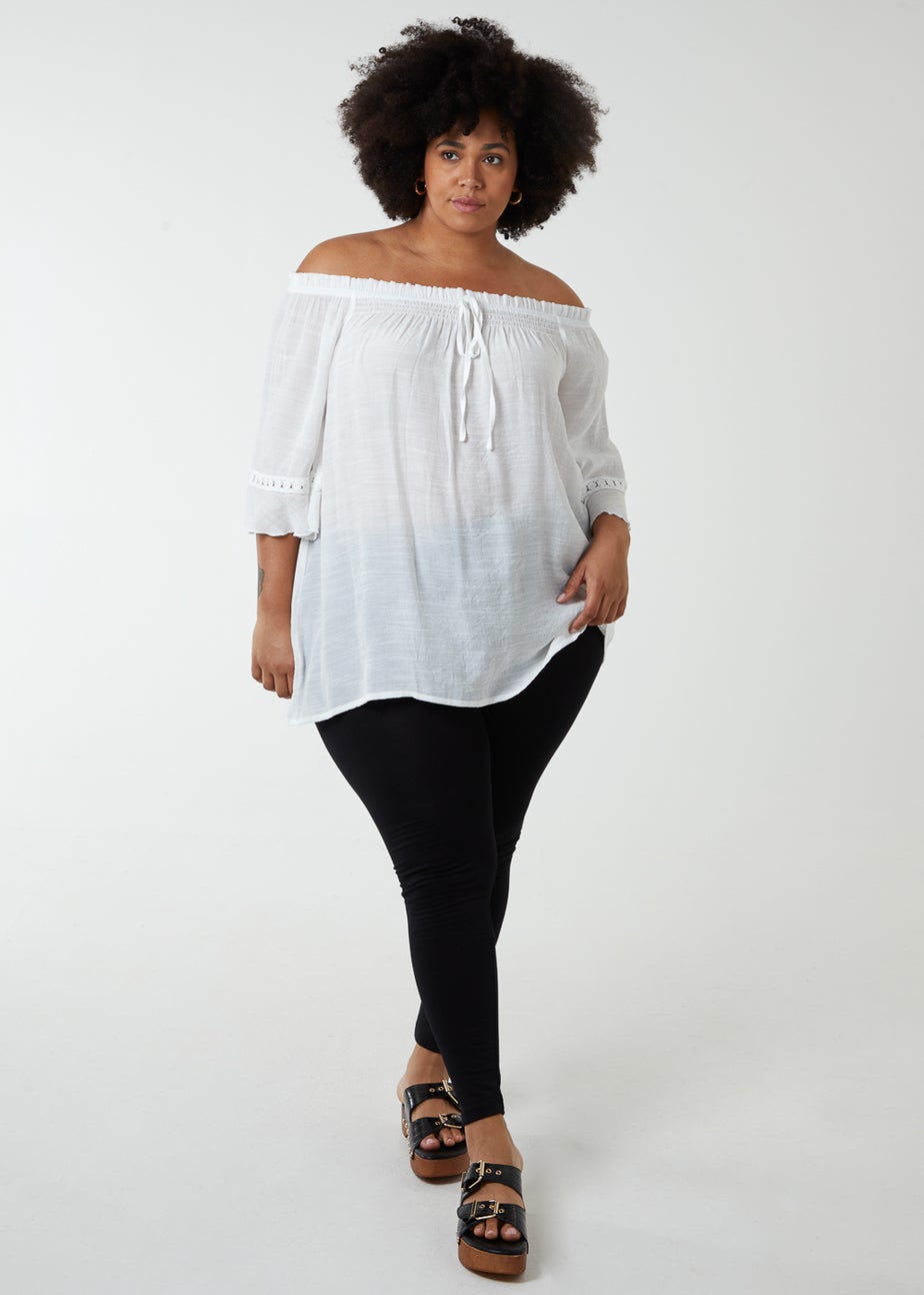 Blue Vanilla Ivory Curve Bardot Tie Front Top