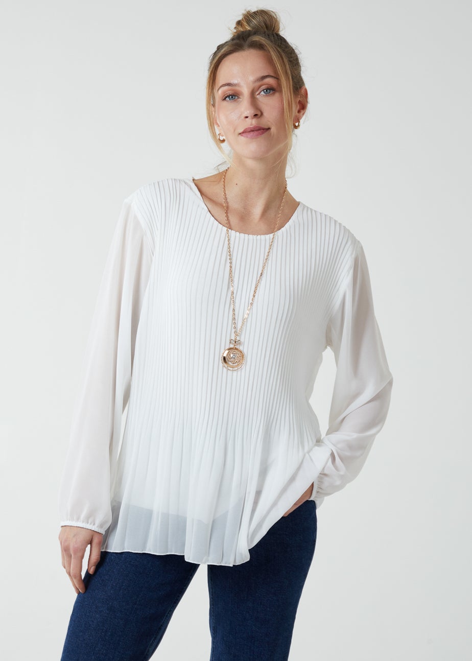 Blue Vanilla Ivory Long Sleeve Pleated Top