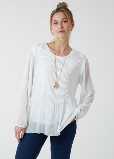 Blue Vanilla Ivory Long Sleeve Pleated Top