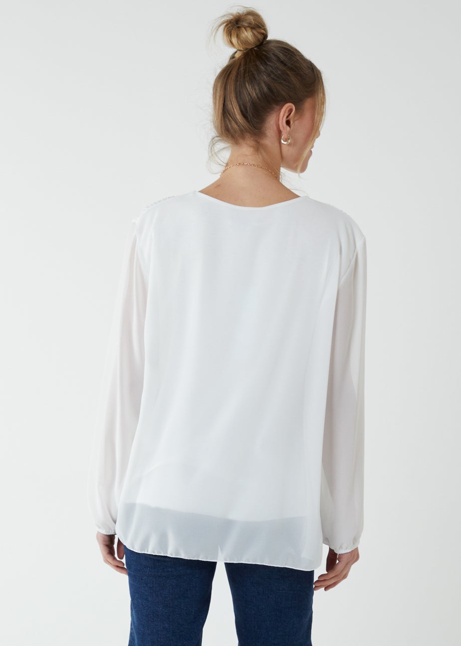 Blue Vanilla Ivory Long Sleeve Pleated Top