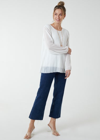 Blue Vanilla Ivory Long Sleeve Pleated Top