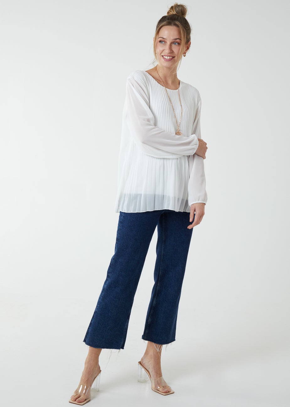 Blue Vanilla Ivory Long Sleeve Pleated Top