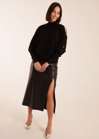 Blue Vanilla Black High Neck Heart Diamante Cold Shoulder Jumper