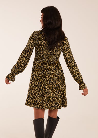 Blue Vanilla Green Shirred Trapeze Frill Neck And Sleeve Mini Dress