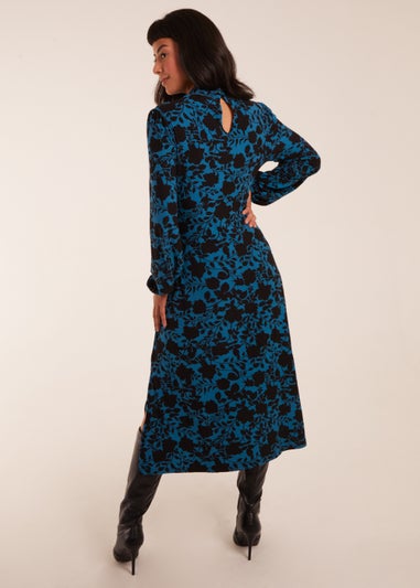 Blue Vanilla Teal Wrap Neck Fit And Flare Midi Dress