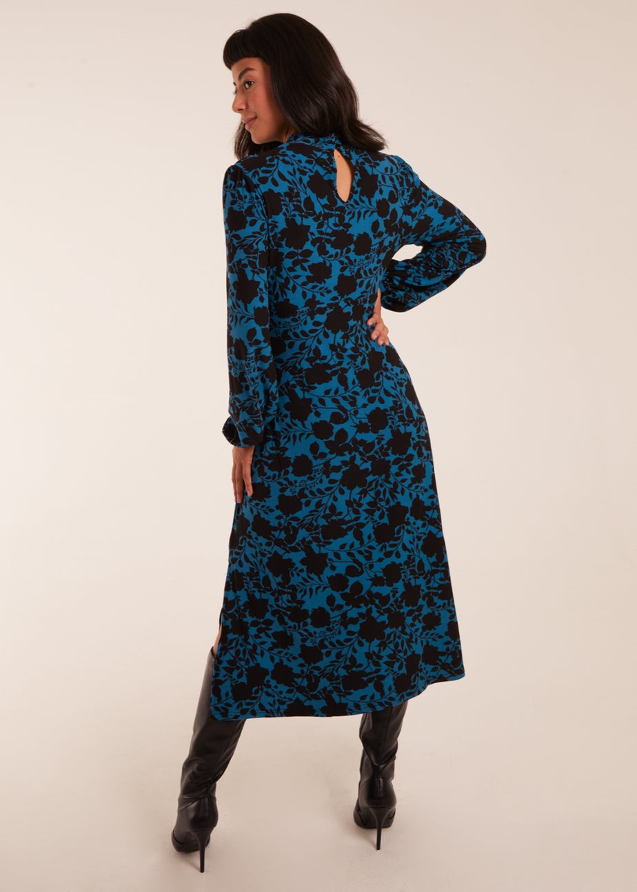 Blue Vanilla Teal Wrap Neck Fit And Flare Midi Dress