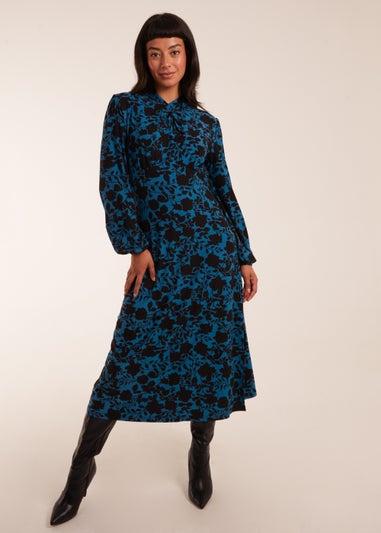 Blue Vanilla Teal Wrap Neck Fit And Flare Midi Dress