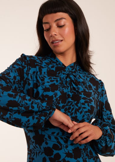 Blue Vanilla Teal Wrap Neck Fit And Flare Midi Dress