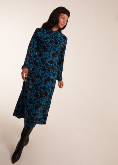 Blue Vanilla Teal Wrap Neck Fit And Flare Midi Dress