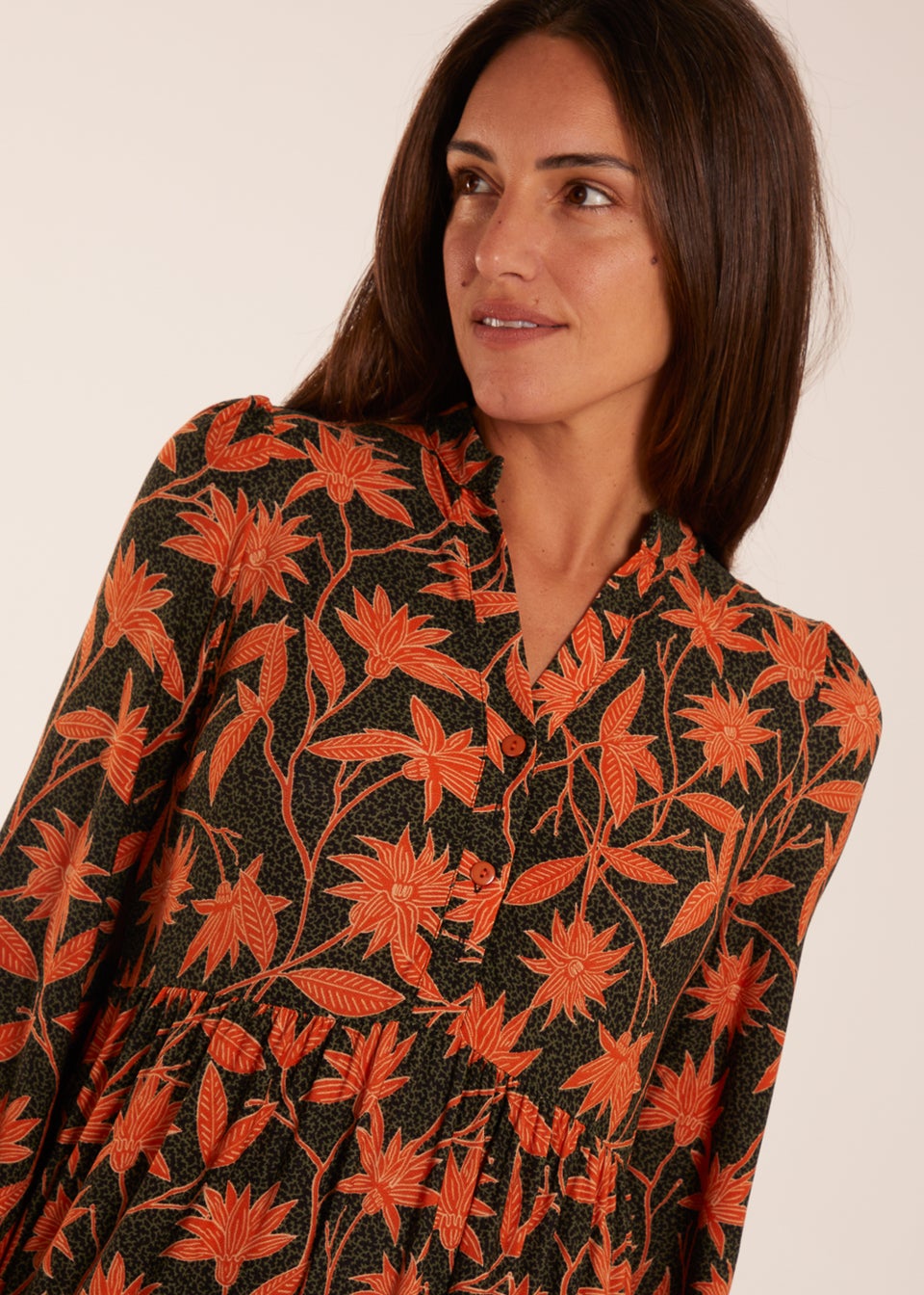 Blue Vanilla Khaki Collar Trapeze Midi Dress