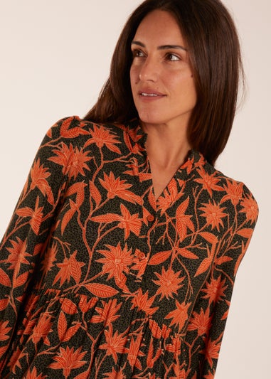 Blue Vanilla Khaki Collar Trapeze Midi Dress