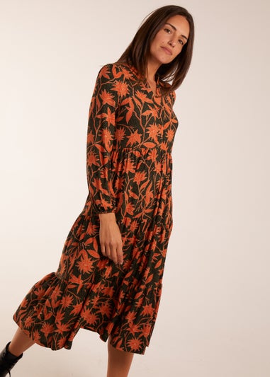 Blue Vanilla Khaki Collar Trapeze Midi Dress