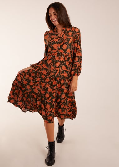 Blue Vanilla Khaki Collar Trapeze Midi Dress