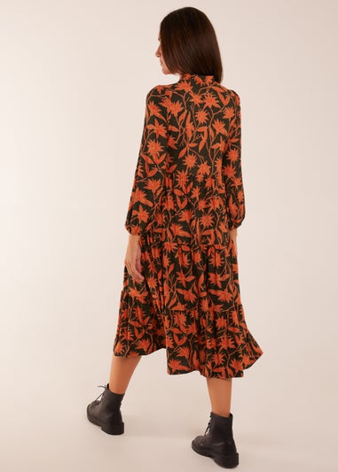 Blue Vanilla Khaki Collar Trapeze Midi Dress