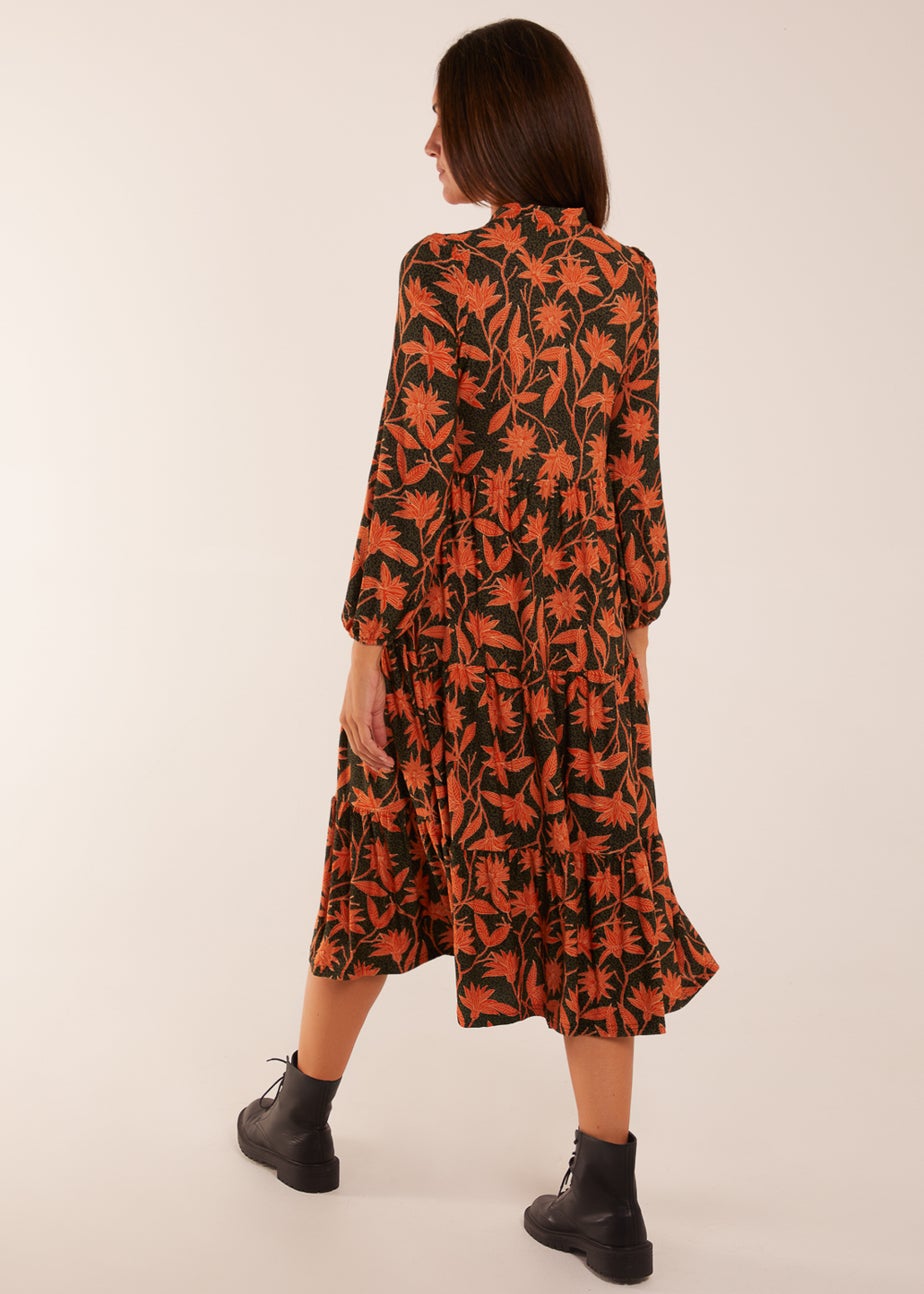 Blue Vanilla Khaki Collar Trapeze Midi Dress