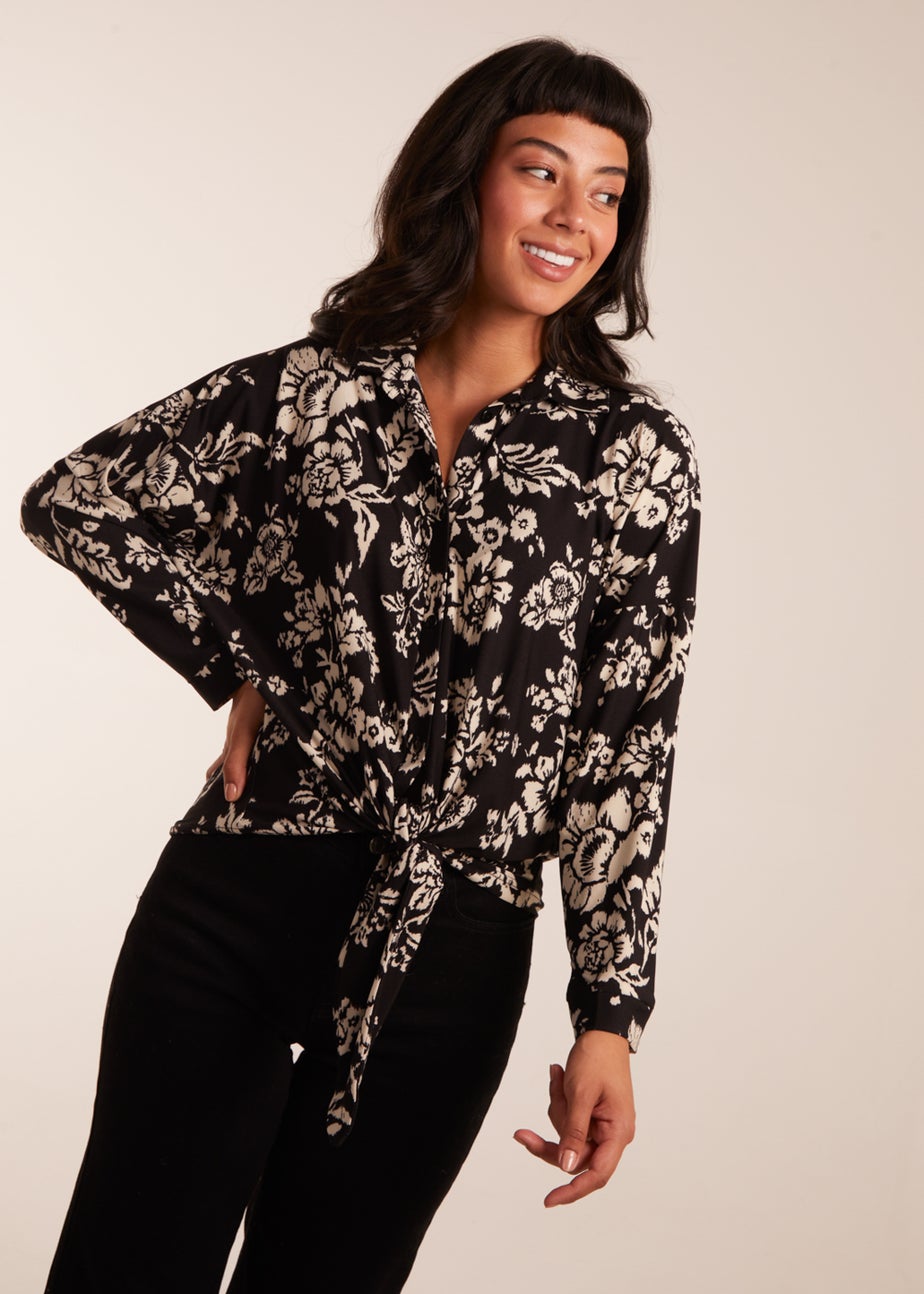 Blue Vanilla Black Tie Front Oversized Shirt