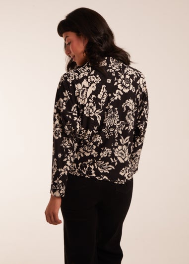 Blue Vanilla Black Tie Front Oversized Shirt