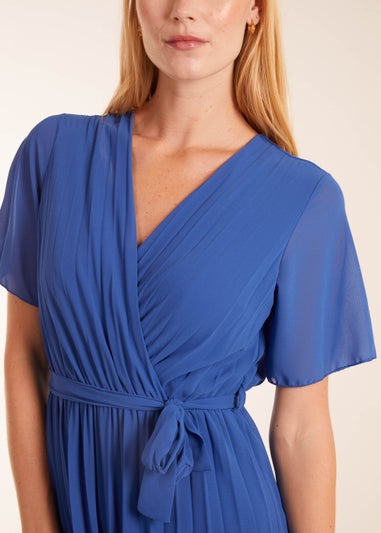 Blue Vanilla Blue Pleated Wrap Over Jumpsuit