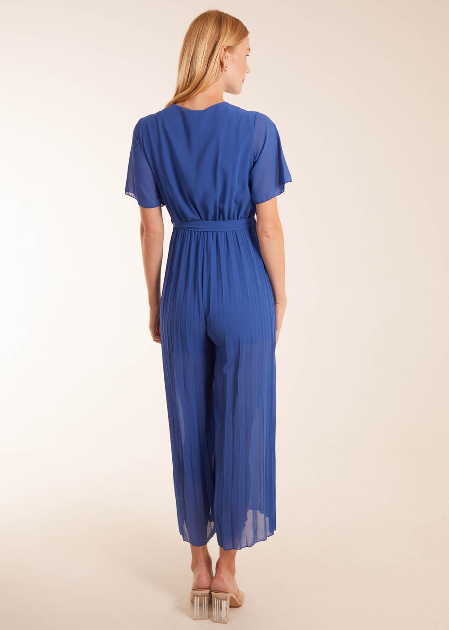 Blue Vanilla Blue Pleated Wrap Over Jumpsuit