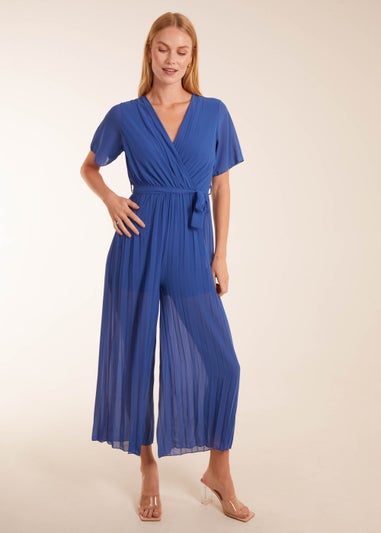 Blue Vanilla Blue Pleated Wrap Over Jumpsuit