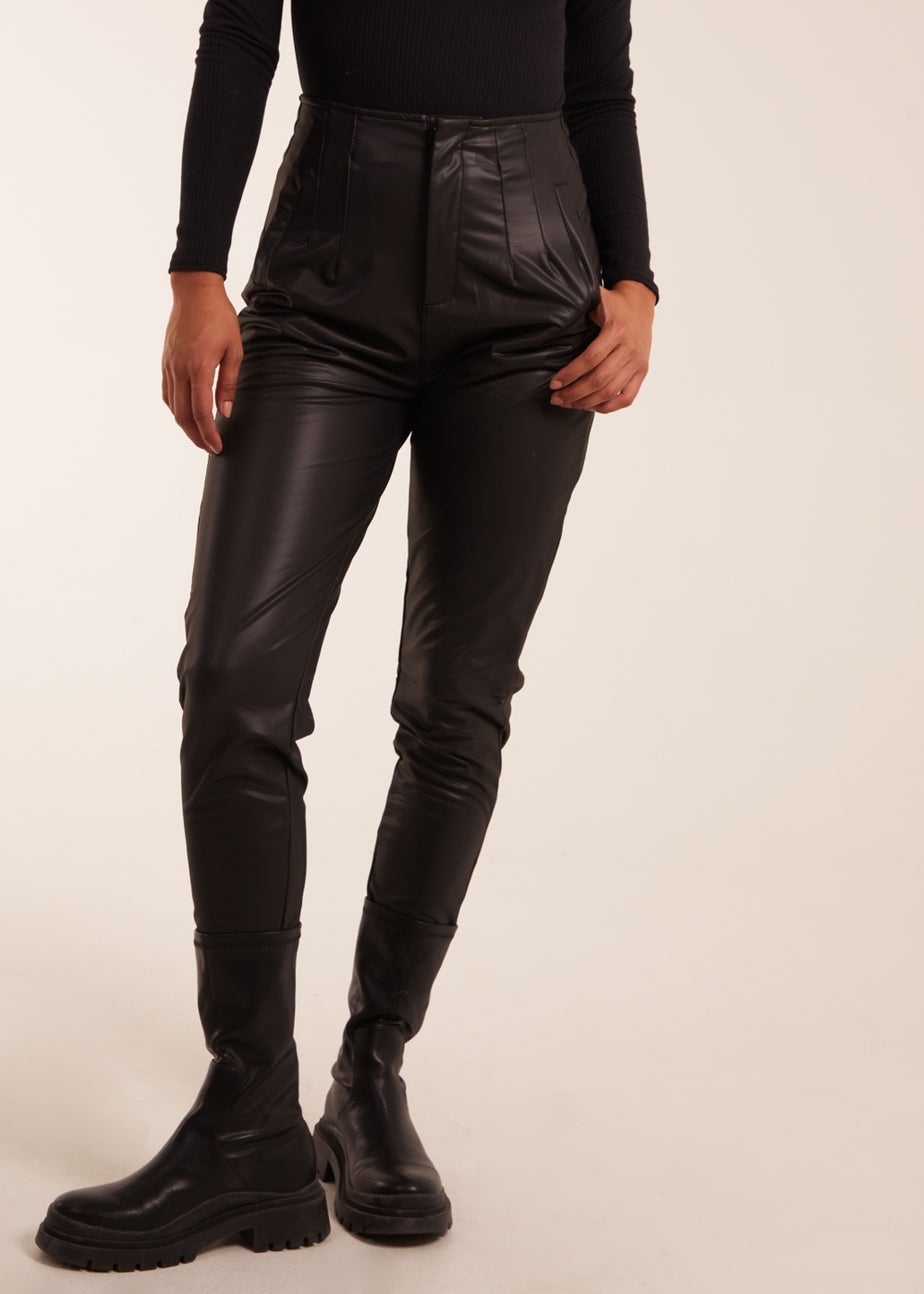 Blue Vanilla Black Matte Faux Leather Tailored Trouser