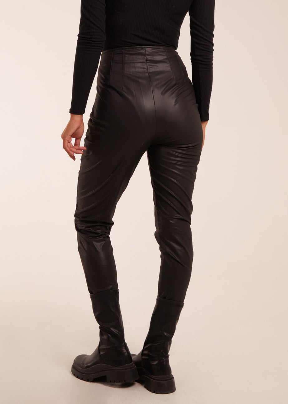 Blue Vanilla Black Matte Faux Leather Tailored Trouser