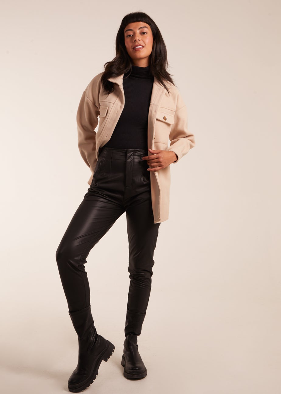 Blue Vanilla Black Matte Faux Leather Tailored Trouser