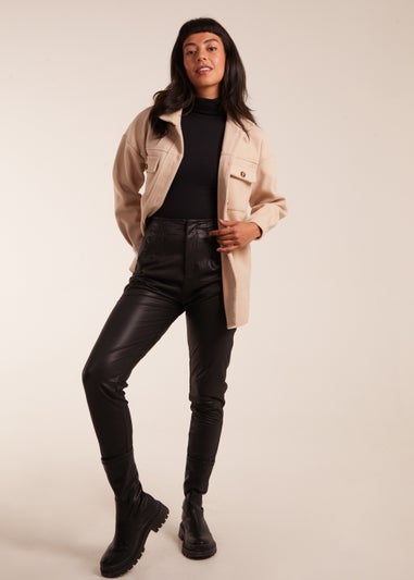 Blue Vanilla Black Matte Faux Leather Tailored Trouser