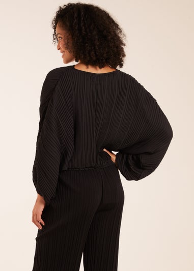 Blue Vanilla Black Long Sleeve Pleated Top