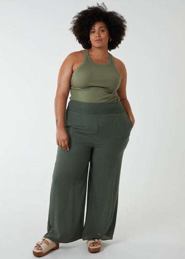 Blue Vanilla Khaki Curve Wide Leg Trousers