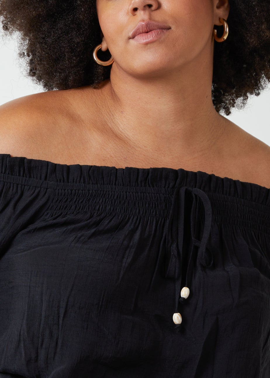 Blue Vanilla Black Curve Bardot Tie Front Top