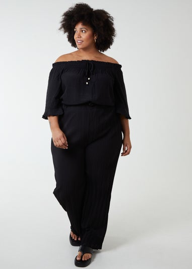 Blue Vanilla Black Curve Bardot Tie Front Top