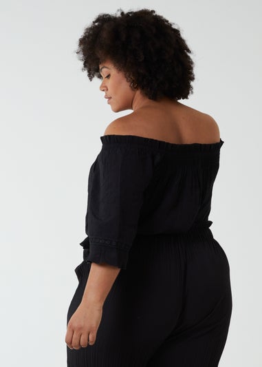 Blue Vanilla Black Curve Bardot Tie Front Top