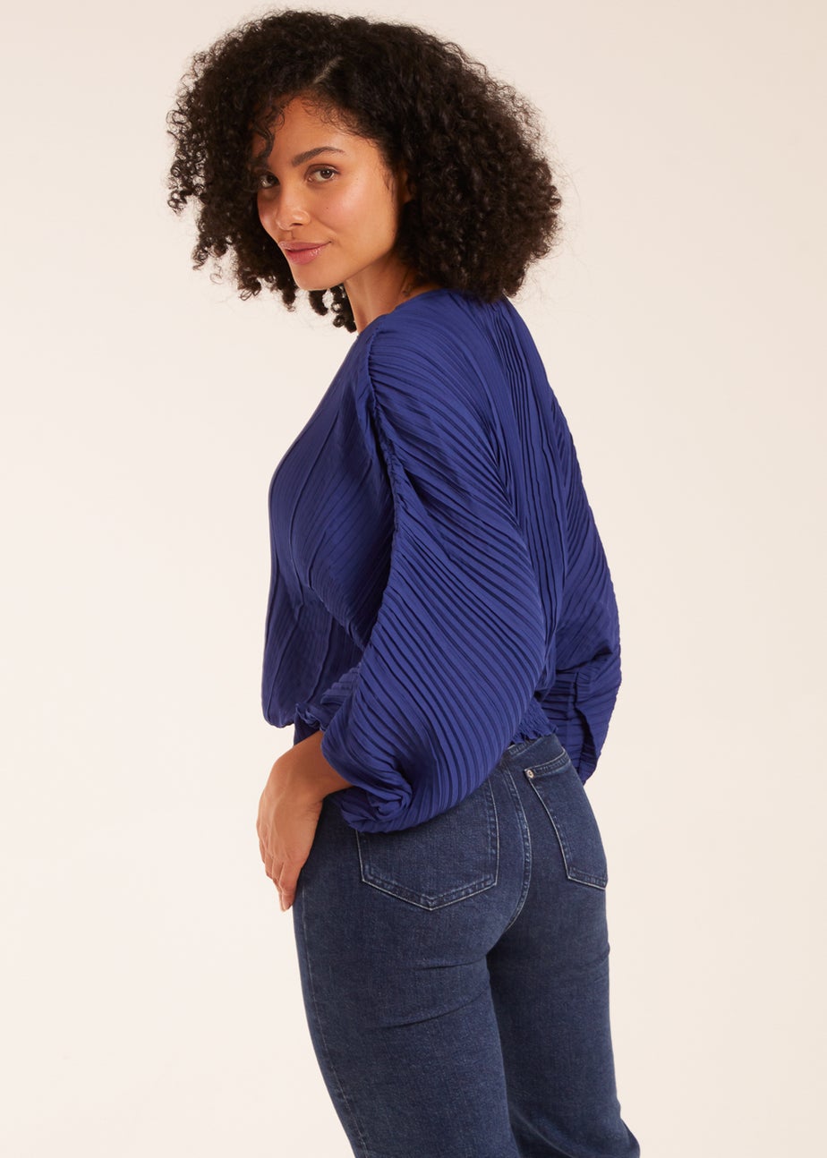 Blue Vanilla Blue Long Sleeve Pleated Top