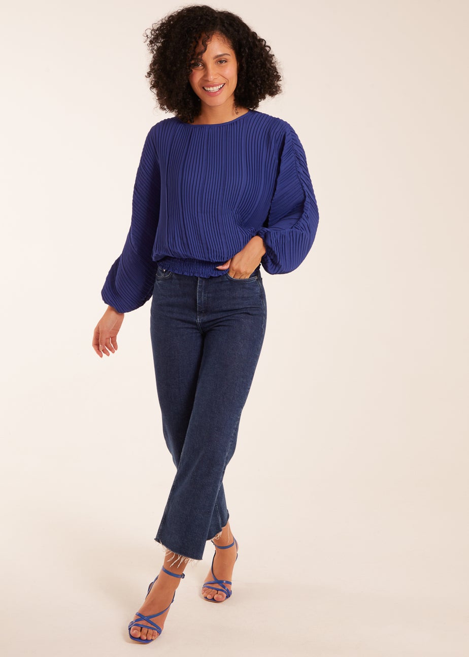 Blue Vanilla Blue Long Sleeve Pleated Top