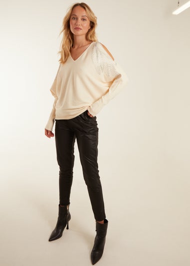 Blue Vanilla Stone Diamante Leaf Shoulder Batwing Jumper