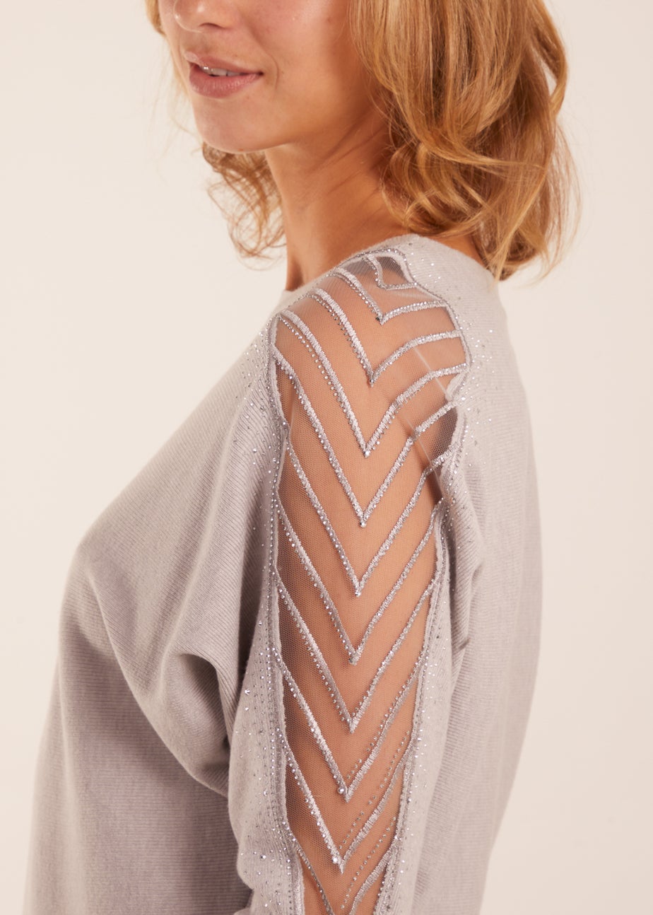 Blue Vanilla Grey Diamante Chevron Batwing Jumper