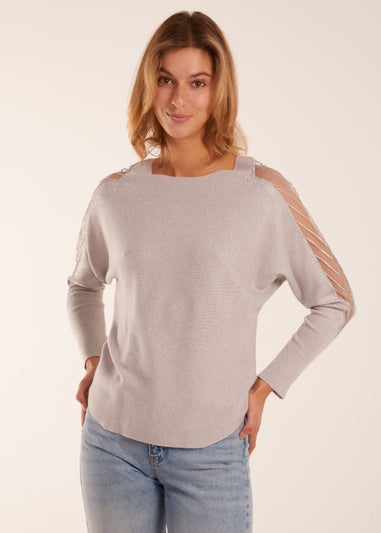Blue Vanilla Grey Diamante Chevron Batwing Jumper