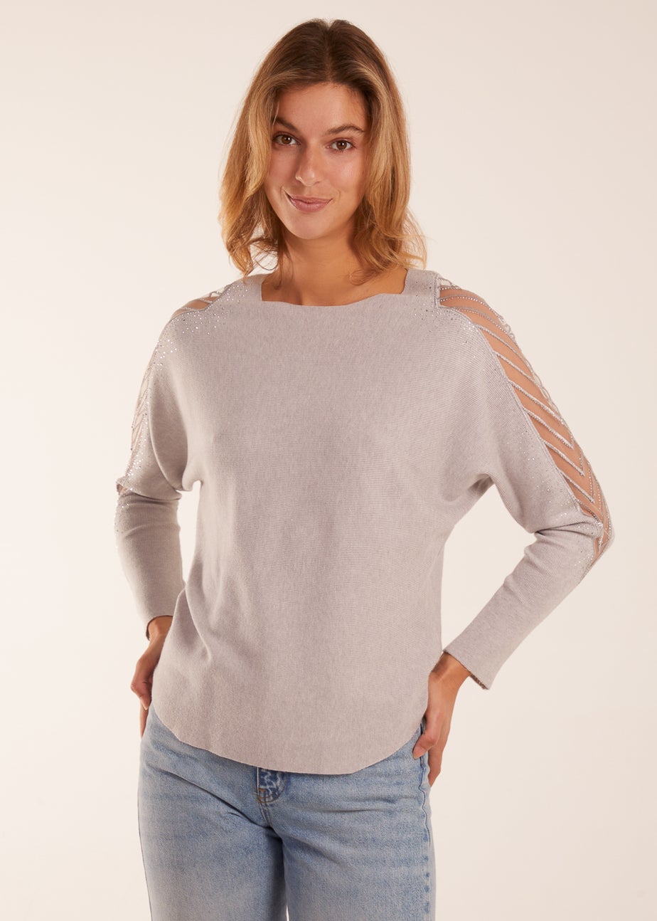 Blue Vanilla Grey Diamante Chevron Batwing Jumper