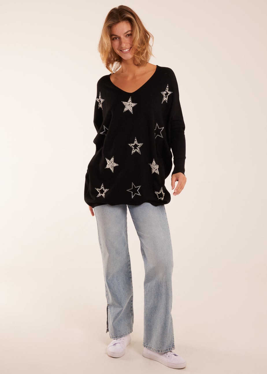 Blue Vanilla Black Diamante Pearl Star Jumper