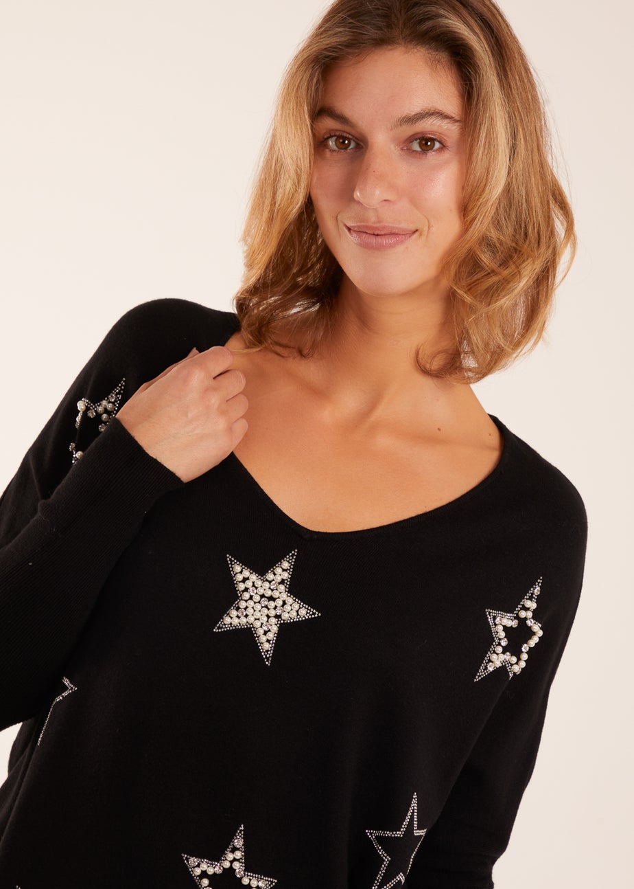 Blue Vanilla Black Diamante Pearl Star Jumper