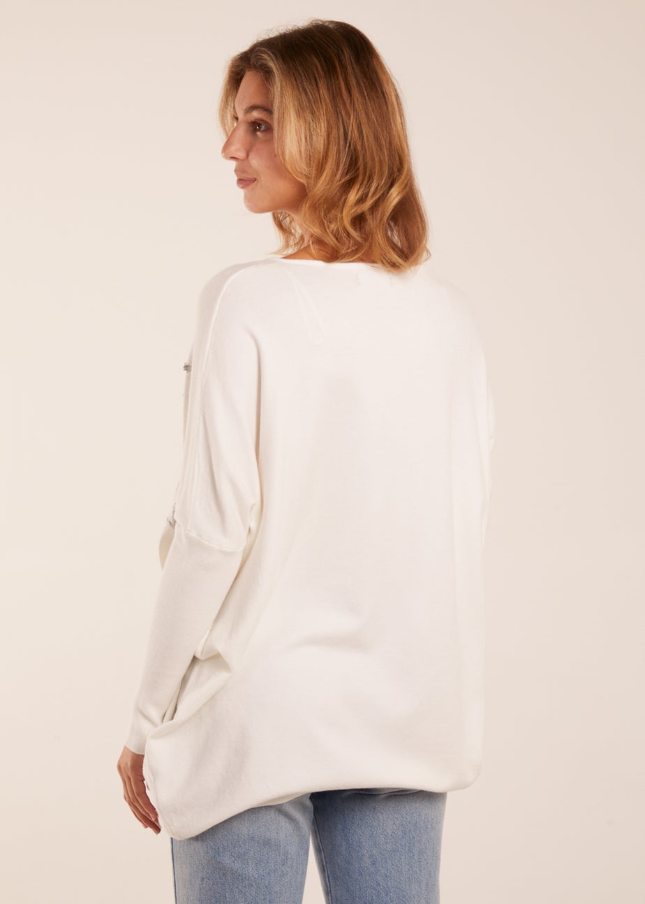 Blue Vanilla Ivory Diamante Pearl Star Jumper